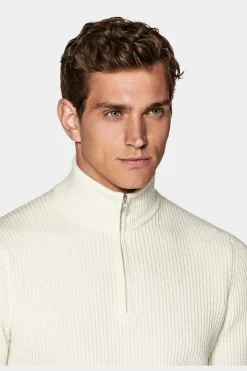 SUITSUPPLY Off-White Halber Reißverschluss-Männlich Cardigans & Troyer