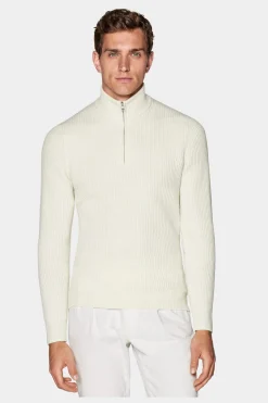 SUITSUPPLY Off-White Halber Reißverschluss-Männlich Cardigans & Troyer
