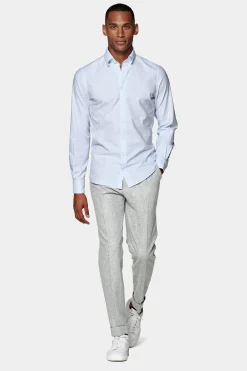 SUITSUPPLY Oxford Hemd Hellblau Gestreift Washed Slim Fit-Männlich Casual Hemden