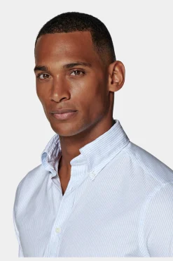 SUITSUPPLY Oxford Hemd Hellblau Gestreift Washed Slim Fit-Männlich Casual Hemden