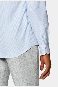SUITSUPPLY Oxford Hemd Hellblau Gestreift Washed Slim Fit-Männlich Casual Hemden
