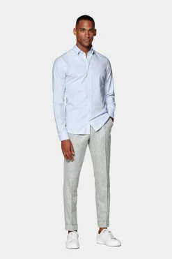 SUITSUPPLY Oxford Hemd Hellblau Gestreift Washed Slim Fit-Männlich Casual Hemden