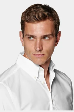SUITSUPPLY Oxford Hemd Weiss Washed Slim Fit-Männlich Casual Hemden