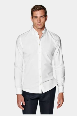 SUITSUPPLY Oxford Hemd Weiss Washed Slim Fit-Männlich Casual Hemden