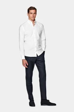 SUITSUPPLY Oxford Hemd Weiss Washed Slim Fit-Männlich Casual Hemden