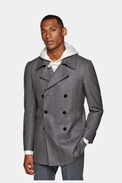 SUITSUPPLY Peacoat Hellgrau Fischgrät-Muster-Männlich Elegante Mäntel