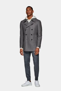 SUITSUPPLY Peacoat Hellgrau Fischgrät-Muster-Männlich Elegante Mäntel