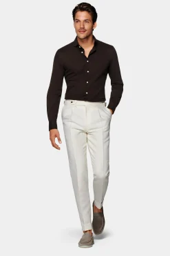 SUITSUPPLY Piqué-Hemd Braun Extra Slim Fit-Männlich Casual Hemden