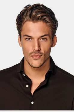 SUITSUPPLY Piqué-Hemd Braun Extra Slim Fit-Männlich Casual Hemden