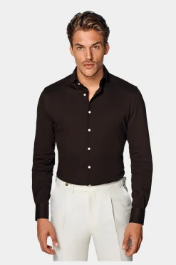 SUITSUPPLY Piqué-Hemd Braun Extra Slim Fit-Männlich Casual Hemden