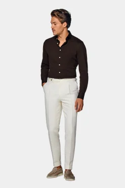 SUITSUPPLY Piqué-Hemd Braun Extra Slim Fit-Männlich Casual Hemden
