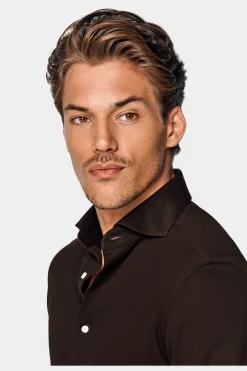 SUITSUPPLY Piqué-Hemd Braun Extra Slim Fit-Männlich Casual Hemden