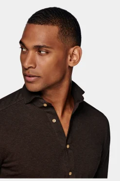 SUITSUPPLY Piquè-Popover Braun Extra Slim Fit-Männlich Casual Hemden