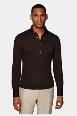 SUITSUPPLY Piquè-Popover Braun Extra Slim Fit-Männlich Casual Hemden