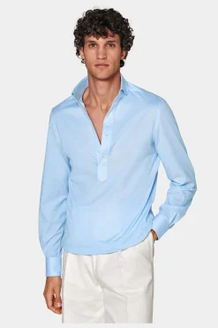 SUITSUPPLY Piqué-Popover Hellblau In Extra Slim Fit-Männlich Casual Hemden
