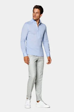 SUITSUPPLY Piqué-Popover Hellblau In Extra Slim Fit-Männlich Casual Hemden
