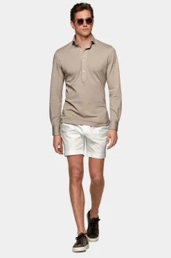 SUITSUPPLY Piquè-Popover Hellbraun Extra Slim Fit-Männlich Casual Hemden