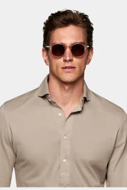 SUITSUPPLY Piquè-Popover Hellbraun Extra Slim Fit-Männlich Casual Hemden