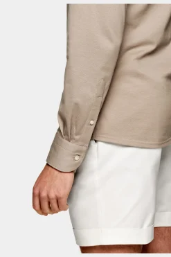 SUITSUPPLY Piquè-Popover Hellbraun Extra Slim Fit-Männlich Casual Hemden