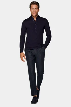 SUITSUPPLY Piqué-Popover Navy In Extra Slim Fit-Männlich Casual Hemden