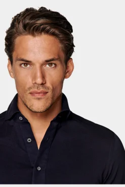 SUITSUPPLY Piqué-Popover Navy In Extra Slim Fit-Männlich Casual Hemden