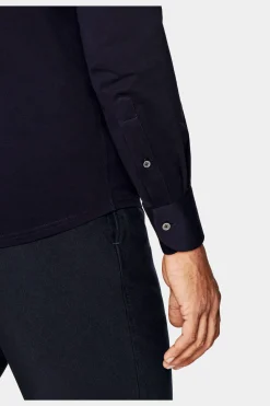 SUITSUPPLY Piqué-Popover Navy In Extra Slim Fit-Männlich Casual Hemden
