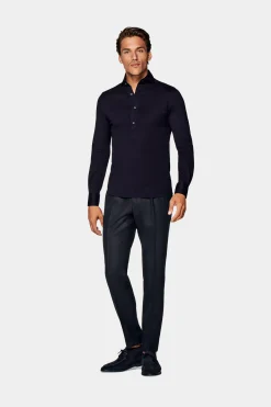 SUITSUPPLY Piqué-Popover Navy In Extra Slim Fit-Männlich Casual Hemden