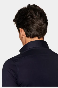 SUITSUPPLY Piqué-Popover Navy In Extra Slim Fit-Männlich Casual Hemden