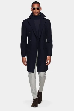 SUITSUPPLY Polo Mantel Navy Fischgrätmuster-Männlich Elegante Mäntel
