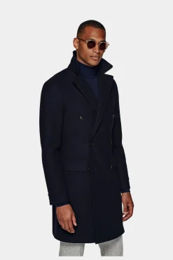 SUITSUPPLY Polo Mantel Navy Fischgrätmuster-Männlich Elegante Mäntel
