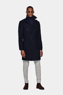SUITSUPPLY Polo Mantel Navy Fischgrätmuster-Männlich Elegante Mäntel
