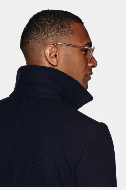 SUITSUPPLY Polo Mantel Navy Fischgrätmuster-Männlich Elegante Mäntel