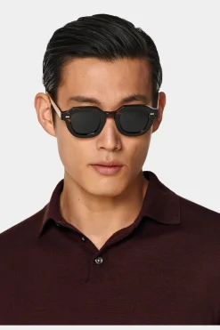 SUITSUPPLY Poloshirt Burgunderrot Langarm-Männlich Poloshirts