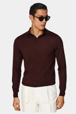 SUITSUPPLY Poloshirt Burgunderrot Langarm-Männlich Poloshirts