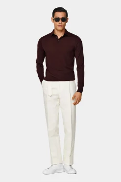 SUITSUPPLY Poloshirt Burgunderrot Langarm-Männlich Poloshirts