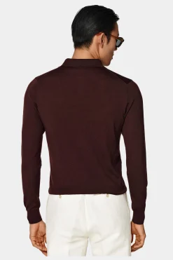 SUITSUPPLY Poloshirt Burgunderrot Langarm-Männlich Poloshirts