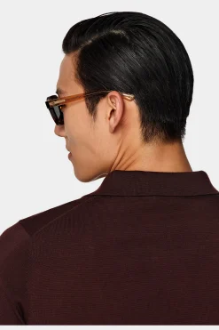SUITSUPPLY Poloshirt Burgunderrot Langarm-Männlich Poloshirts