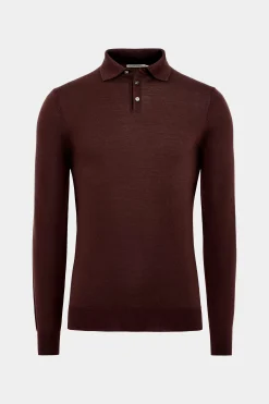 SUITSUPPLY Poloshirt Burgunderrot Langarm-Männlich Poloshirts