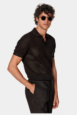 SUITSUPPLY Poloshirt Dunkelbraun Knopffrei-Männlich Poloshirts