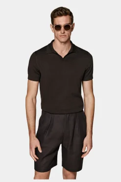 SUITSUPPLY Poloshirt Dunkelbraun Knopffrei-Männlich Poloshirts