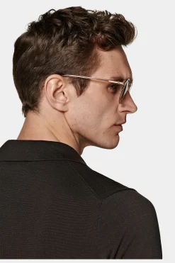 SUITSUPPLY Poloshirt Dunkelbraun Knopffrei-Männlich Poloshirts