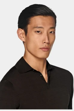 SUITSUPPLY Poloshirt Dunkelbraun Langarm-Männlich Poloshirts