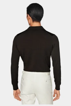 SUITSUPPLY Poloshirt Dunkelbraun Langarm-Männlich Poloshirts