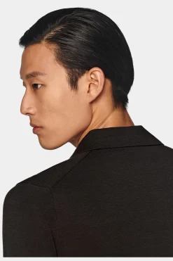 SUITSUPPLY Poloshirt Dunkelbraun Langarm-Männlich Poloshirts