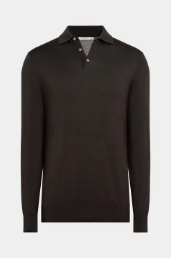 SUITSUPPLY Poloshirt Dunkelbraun Langarm-Männlich Poloshirts