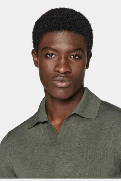 SUITSUPPLY Poloshirt Dunkelgrün Knopffrei-Männlich Poloshirts