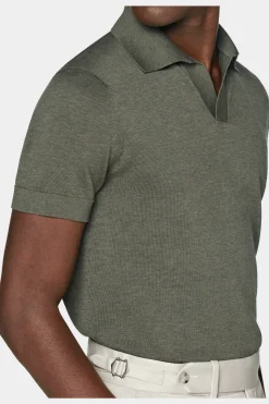 SUITSUPPLY Poloshirt Dunkelgrün Knopffrei-Männlich Poloshirts