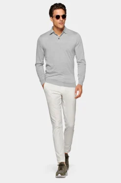 SUITSUPPLY Poloshirt Grau Langarm-Männlich Poloshirts