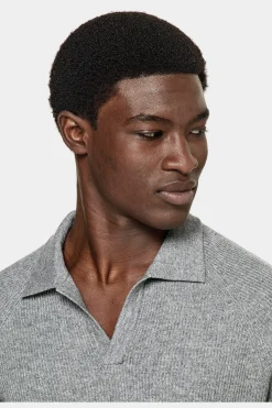 SUITSUPPLY Poloshirt Grau Langarm Knopffrei-Männlich Poloshirts