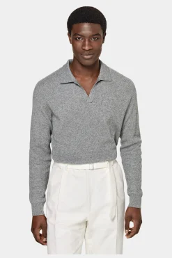 SUITSUPPLY Poloshirt Grau Langarm Knopffrei-Männlich Poloshirts